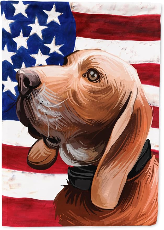 Caroline's Treasures CK6683GF Sabueso Espanol Dog American Flag Garden Flag Mailbox Flag Decorative Yard Flag Banner Outside Patio Artwork Yard Flower Beds, Garden Size, Multicolor