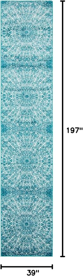 Unique Loom Sofia Collection Area Rug - Grace (3' 3" x 16' 5" Runner, Turquoise/ Ivory)