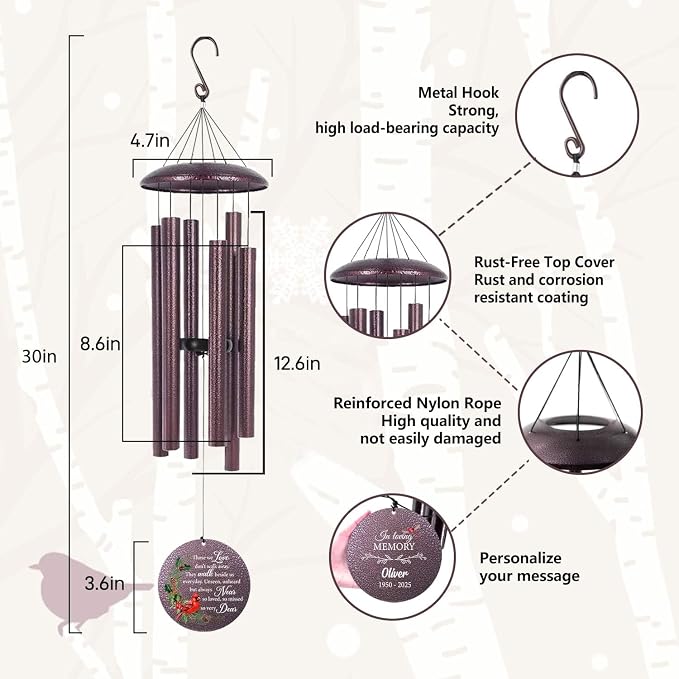 ASTARIN Personalized Cardinal Wind Chime Memorial, Customized Sympathy Wind Chimes for Loss of Loved One, in Memory of Loved Ones Lost, Bereavement Gifts Windchimes Outdoor, Produced in Texas