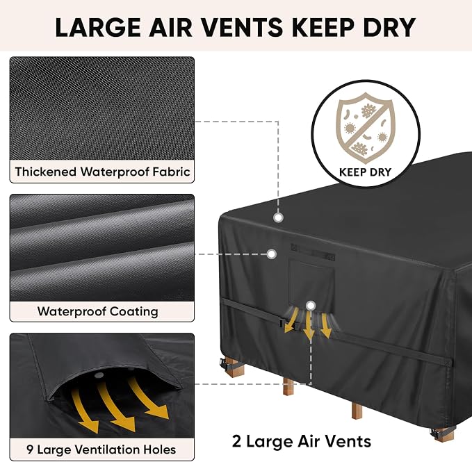 BALEINE Patio Furniture Covers, Outdoor Furniture Covers Waterproof, Heavy Duty Oxford Patio Table Cover for Outdoor Table, Chair, Sofa, Desk (Black, 128"L x 83"W x 30"H)