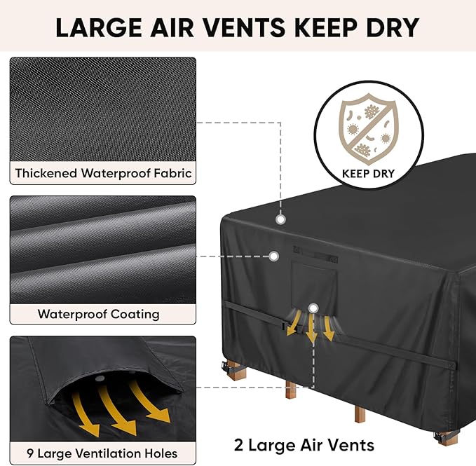 BALEINE Patio Furniture Covers, Outdoor Furniture Covers Waterproof, Heavy Duty Oxford Patio Table Cover for Outdoor Table, Chair, Sofa, Desk (Black, 138"L x 86"W x 32"H)