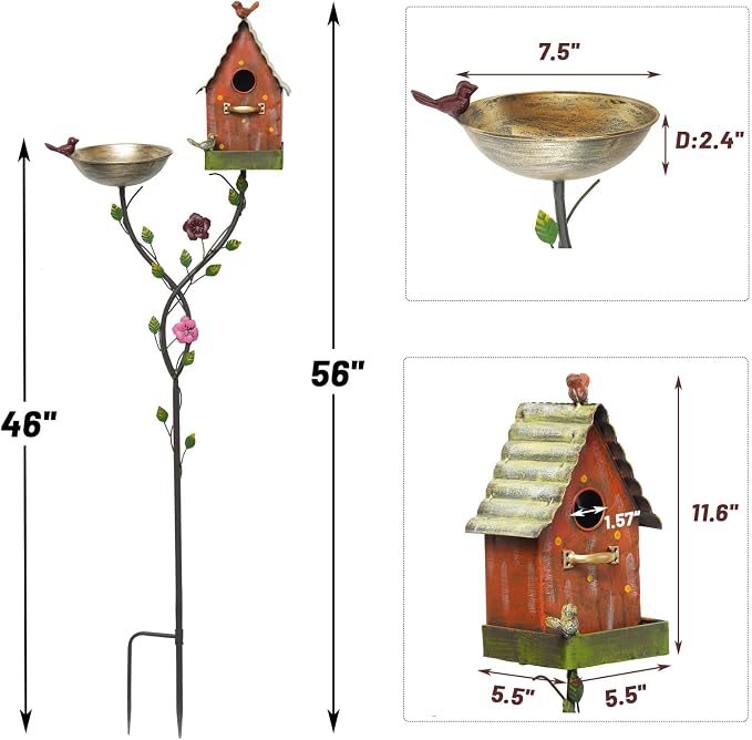 HLQMFHT 56" H Bird Baths for Outdoors,Metal Bird Bath,Birdhouse Garden Stakes,Birdhouses for Outdoors,Garden Yard Decor