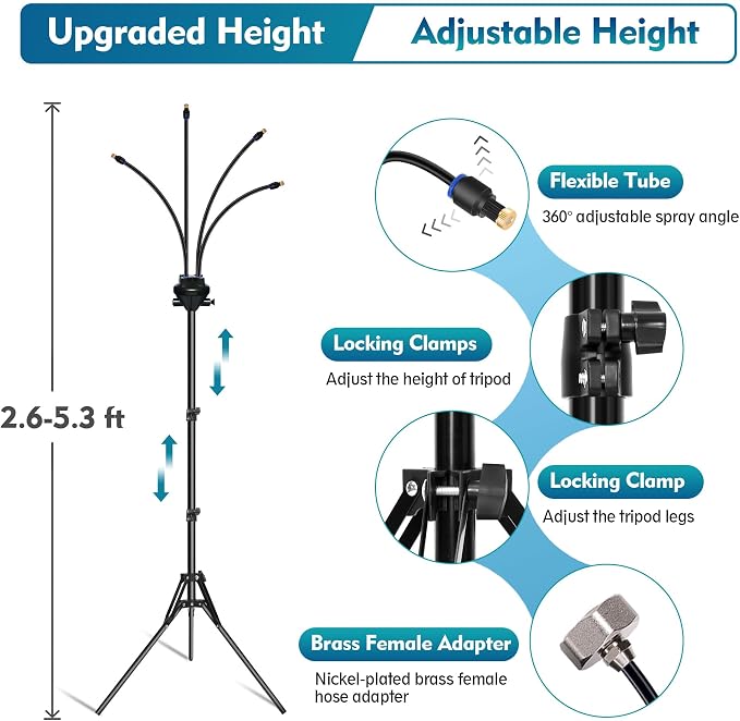 Standing Misters for Outside Patio, Adjustable Height 5.3 FT Stand Misting System for Cooling Outdoor, Portable Stand Mister for Water Mist Playing, Patio Cooling, Backyard, Porch (Black)