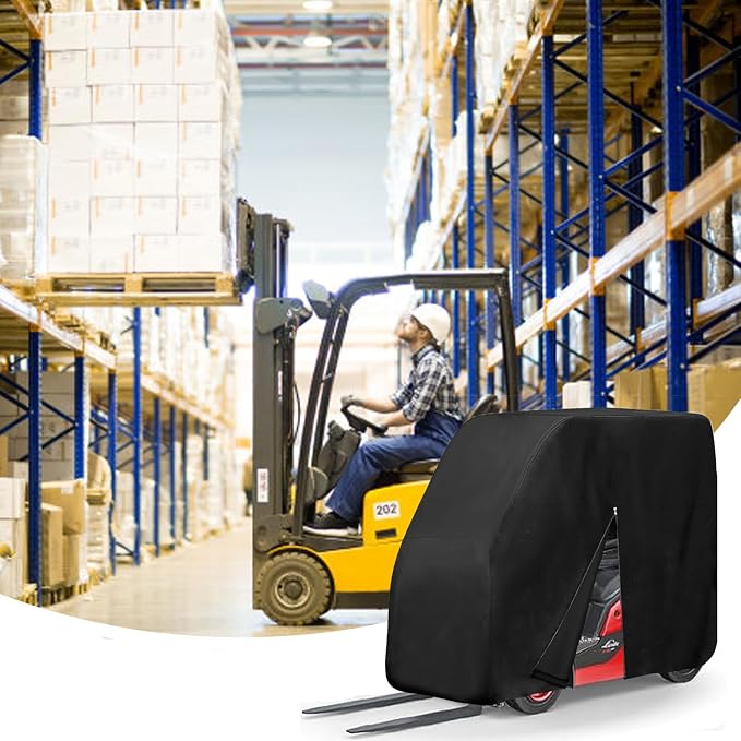Forklift Protection Cover All Weather, Forklift Cover Waterproof 600D Fits All Forklifts Up to 8000Lb, Sun Rain Snow UV Zipper Door Windproof Buckle Organizer Bag