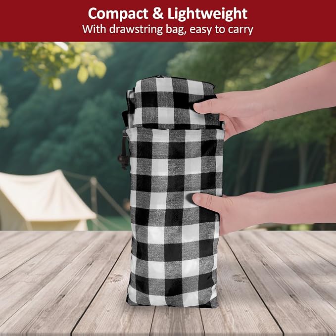 6ft Picnic Table and Bench Cover, Camping Essentials RV Gear, 72in Waterproof Windproof Outdoor Elastic All Around Tablecloth, Fitted Rectangle Tables and Seats, Black-White Checkered