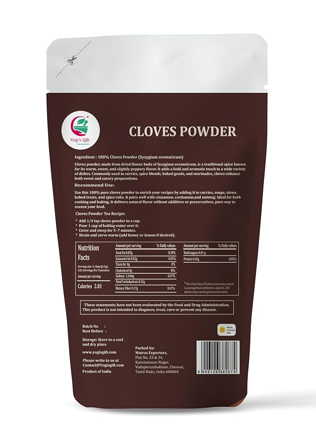 Clove Powder 4 oz – Ground Cloves Spice for Cooking, Baking & Tea – 100% Pure and Natural Cloves Powder – Finely Ground Clove for Rich Aroma & Flavor – By Yogi’s Gift®