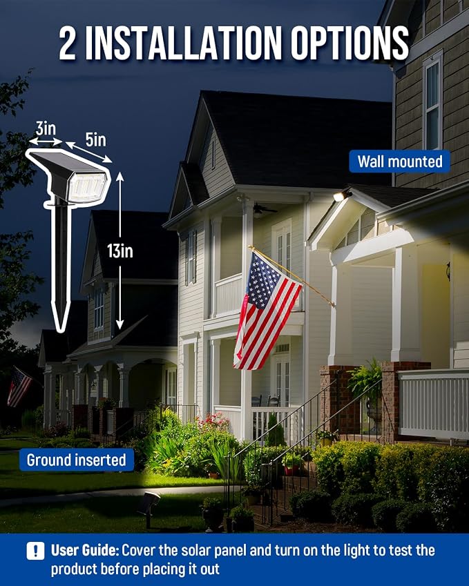 AUDERWIN Solar spotlights Outdoor 63 LED 3 Lighting Modes, IP65 Waterproof Lighten Yard Garden House Garage Pathway for Christmas Decorations-4 Pack