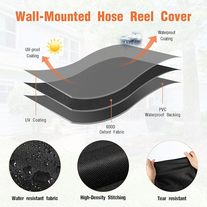 Garden Hose Reel Covers for Giraffe Tools AW40 1/2" x 130 ft Retractable Garden Hose Reel, Outerdoor Wall-Mounted Hose Reel Cover All Season Protection - 24"L x13"Wx 19.7"H
