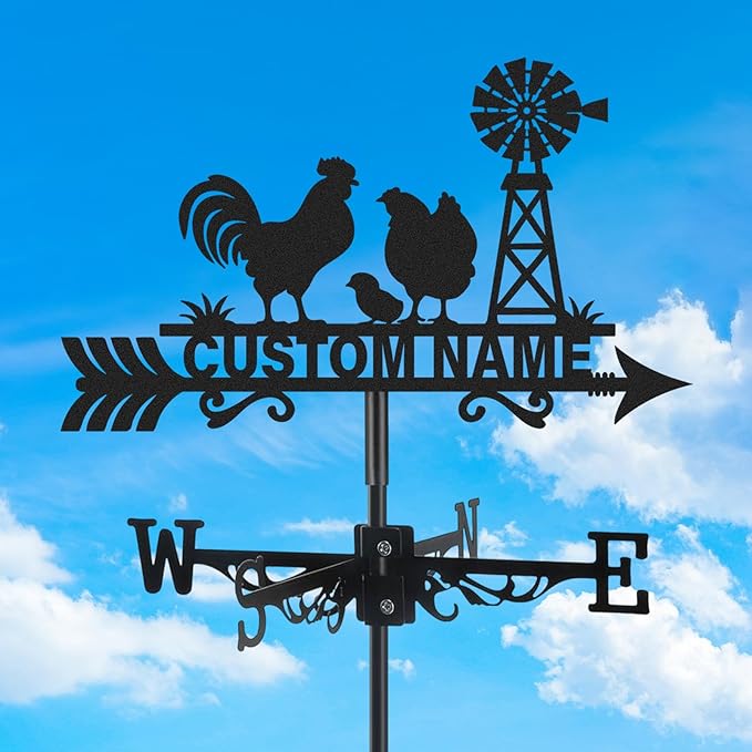 Personalized Metal Weather Vane, Custom Name Weathervane, Chicken Coop Signs, Weather Vanes for Outside, Wind Vanes for Farmhouse Yard Shed Decor, Housewarming Gifts Color05