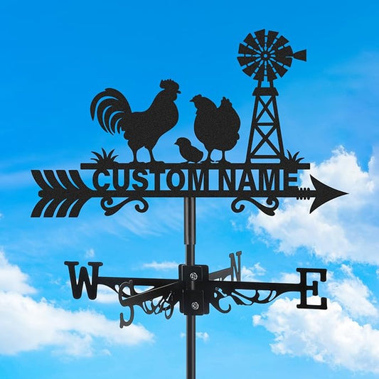Personalized Metal Weather Vane, Custom Name Weathervane, Chicken Coop Signs, Weather Vanes for Outside, Wind Vanes for Farmhouse Yard Shed Decor, Housewarming Gifts Color05