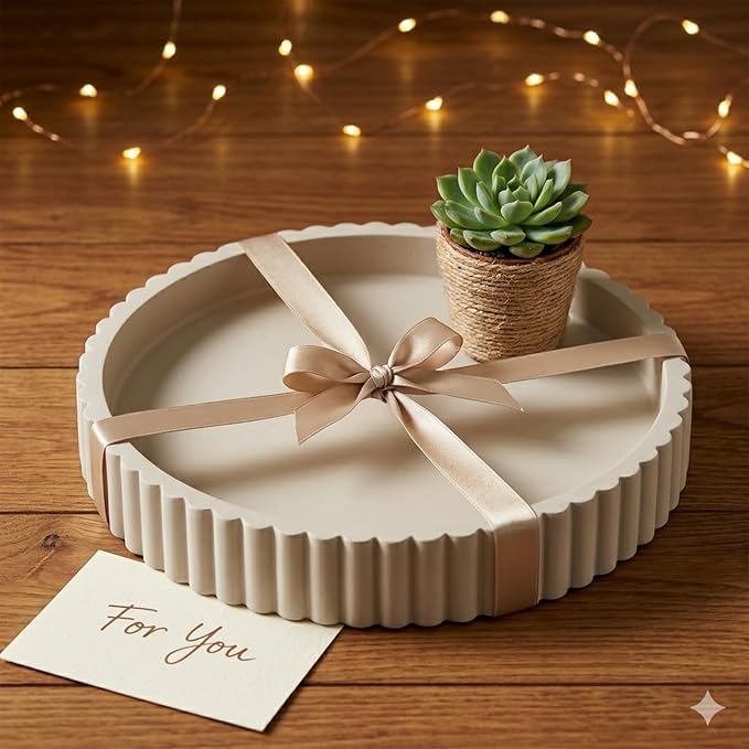 11" Round Concrete Decorative Centerpiece Tray for Coffee Table Grey | Modern minimalist centerpiece tray for coffee table, living room, dining & office storage display, sturdy tabletop home decor