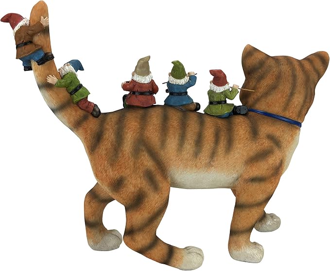GlitZGlam Patrick The Patriotic Miniature Cat and The Happy Gnomes - A Fairy Garden Gnome Figurine