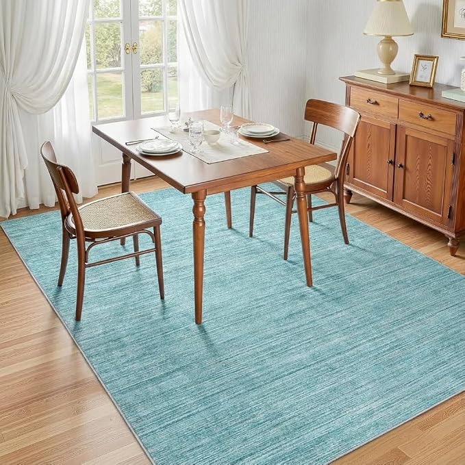 Garvee Washable Area Rugs 8x10 Modern Solid Color Living Room Rug, Blue | Non Slip Backing Stain Resistant Non Shedding Low Pile Soft Foldable Neutral Rug for Bedroom Dining Room Office