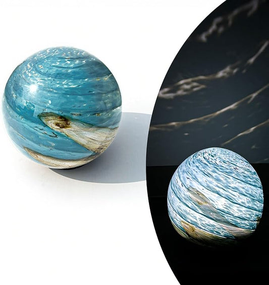 Lily's Home Gazing Ball - 7.68" Glass Globe with Solar Powered Lights - Outdoor Solar Lights for Yard & Patio - Garden Decor - Automatic On/Off Photosensitive Switch - Ocean Swirl