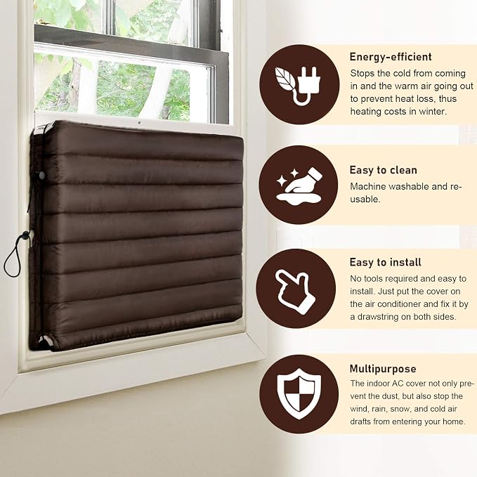FORSPARK Indoor Air Conditioner Cover, AC Covers for Inside with Free Drawstring, 17L x 13H x 3.5D inches Brown
