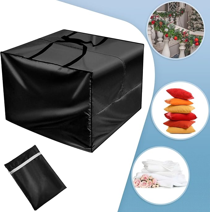 Patelai 2 Pcs Outdoor Patio Cushion Storage Bags, 32 x 32 x 24'' 105 Gallon Moving Bags with Zipper Handles Waterproof Oxford for Christmas Tree Picnic Patio Furniture Pillow Storage (Black)