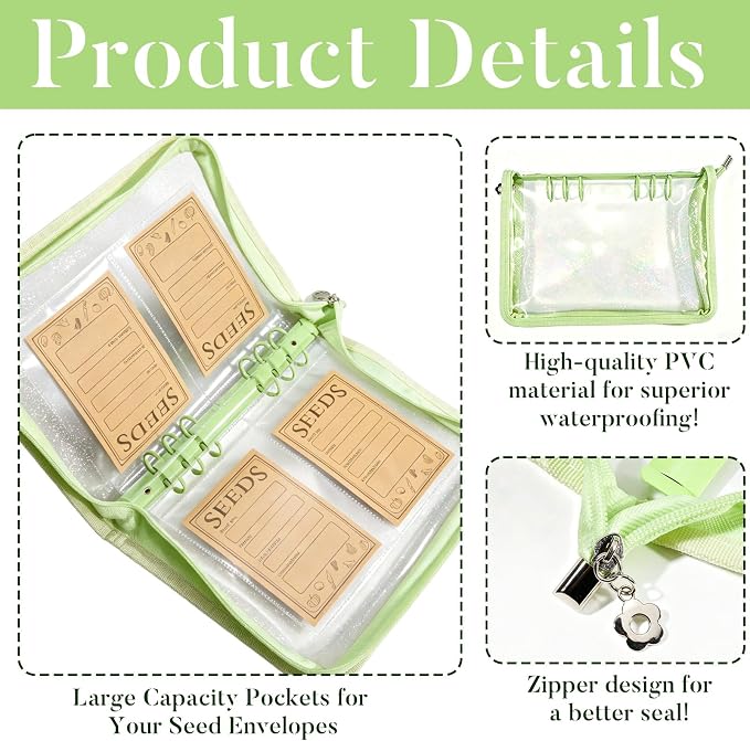 Seed Storage Organizer Binder, Seed Packet Organizer with 160 Pockets(80 Pack Resealable Seed Envelopes),3.9x5.3 Inch Clear Sleeves, Seed Saver for Garden Lover(Green)