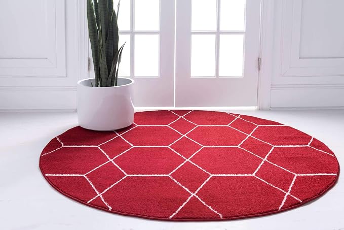 Unique Loom Trellis Frieze Collection Area Rug - Geometric (4' 1" Round Red/Ivory)