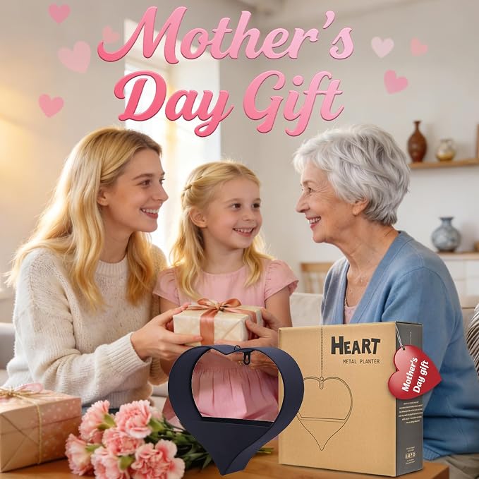 Metal Plant Hangers Indoor and Outdoor: Birthday Gifts for Mom Women Her Wife Garden Lovers - Heart Shape Hanging Planters for Window Wall Living Room Office Decor(Black)