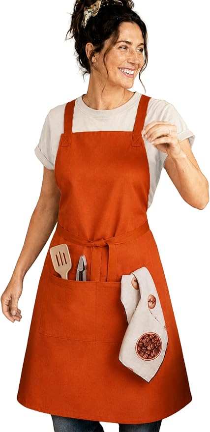 100% Cotton Kitchen Apron with 2 Pockets – Adjustable Chef Apron for Cooking Baking BBQ – Unisex Apron