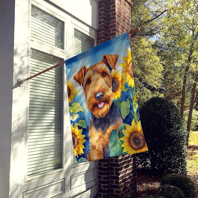 Caroline's Treasures DAC6002CHF Airedale Terrier in Sunflowers House Flag Large Porch Sleeve Pole Decorative Outside Yard Banner Artwork Wall Hanging, Polyester, House Size, Multicolor