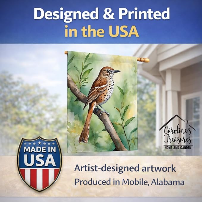 Caroline's Treasures Georgia Brown Thrasher House Flag Large Porch Sleeve Pole Decorative Outside Yard Banner Artwork Wall Hanging, Polyester, House Size, Multicolor