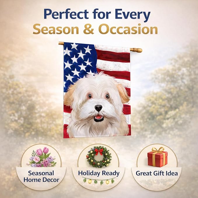 Caroline's Treasures CK6394CHF Alpine Spaniel American Flag House Flag Large Porch Sleeve Pole Decorative Outside Yard Banner Artwork Wall Hanging, Polyester, House Size, Multicolor