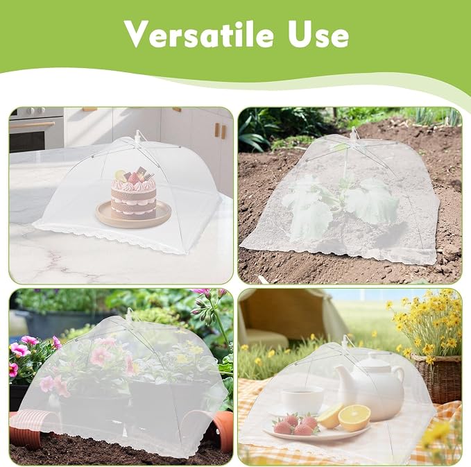 4 Pack Large Mesh Food Covers 17" x 17", Tall White Nylon Food Tents, Collapsible Pop-Up Food Cover Umbrellas for Camping, Picnics, BBQ, Parties, Plant, Flower, Fruit Cover