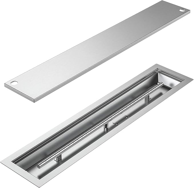 Skyflame Linear Stainless Steel Drop-in Fire Pit Pan and Burner with Burner Cover, 36 by 6-Inch