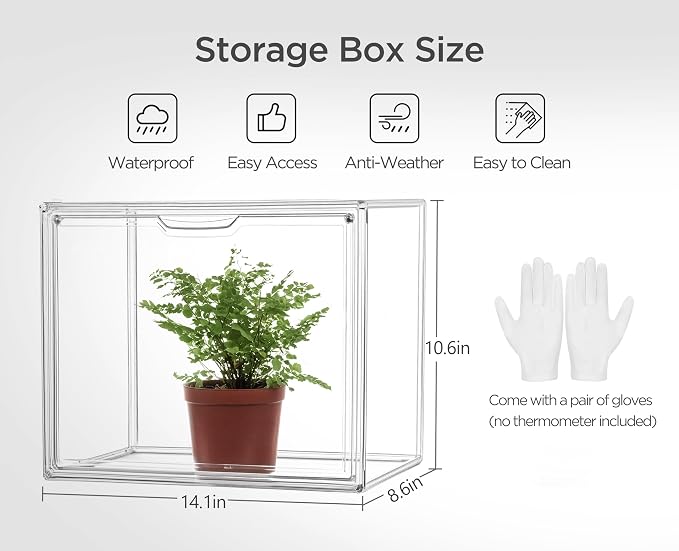 HBlife Mini Greenhouse for Indoor, Clear Stackable Green House with Magnetic Waterproof Door for Small Plants Nursery Germination, Tabletop Portable Greenhouse, 14.1x8.6x10.6 Inch (5 Pack)