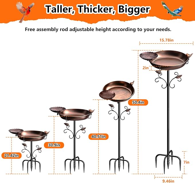 50" Tall Metal Bird Bath for Outside with Small Feeder Bowl, 2-in-1 Removable Birdbath Bowl, Heavy-Duty Easy Clean Garden Yard Lawn Patio Decor, Rust-Proof
