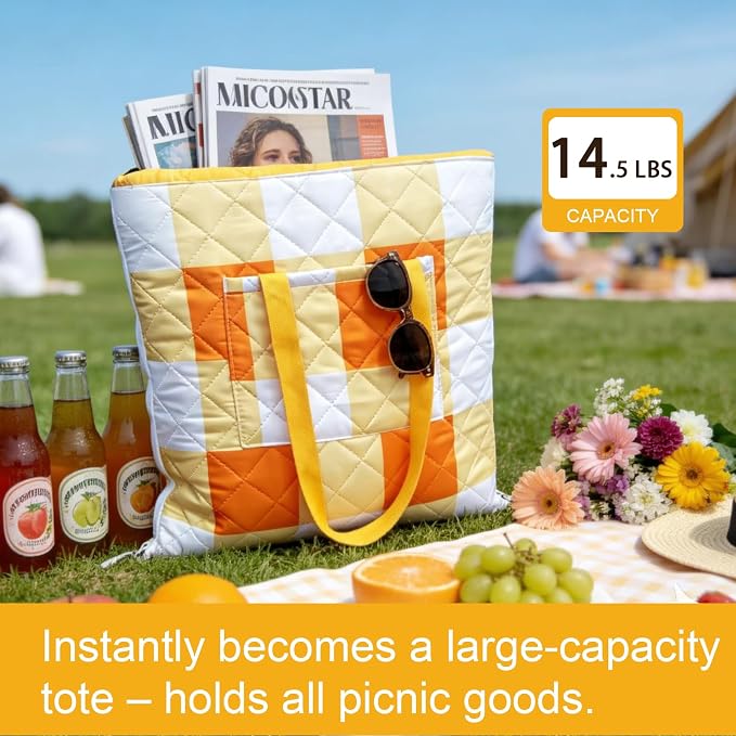 2 in 1 Tote Picnic Blanket Waterproof Outdoor Camping Mat,Large Capacity Beach Blanket 80''x80'' 7 Layers Easy to Foldable and Carry.