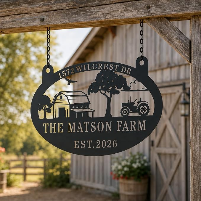 Personalized Large Metal Farm Sign Custom Ranch Barn Sign with Family Name and Established Year Outdoor Hanging Farmhouse Decor for Yard House Entrance Porch