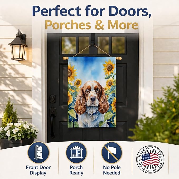 Caroline's Treasures DAC6058CHF Cocker Spaniel in Sunflowers House Flag Large Porch Sleeve Pole Decorative Outside Yard Banner Artwork Wall Hanging, Polyester, House Size, Multicolor