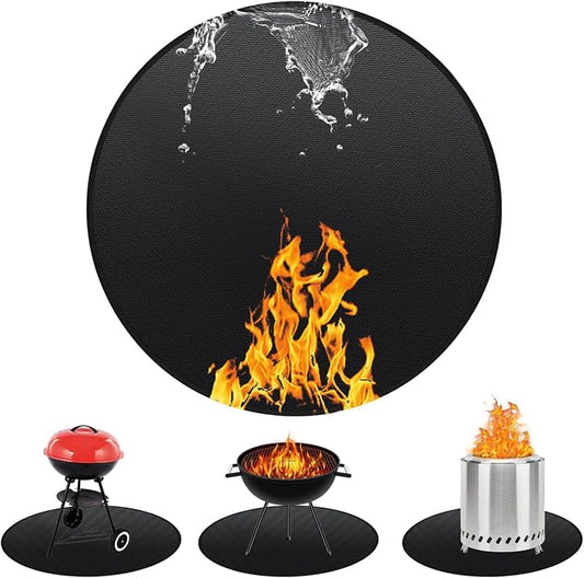 48" Round Fireproof Grill Mat for Deck & Patio, Double-Sided Silicone Coated Fiberglass, Heat Resistant Up to 2000°F, Reusable Under Grill Deck Protector for Fire Pit, Smokeless Stove, Outdoor BBQ