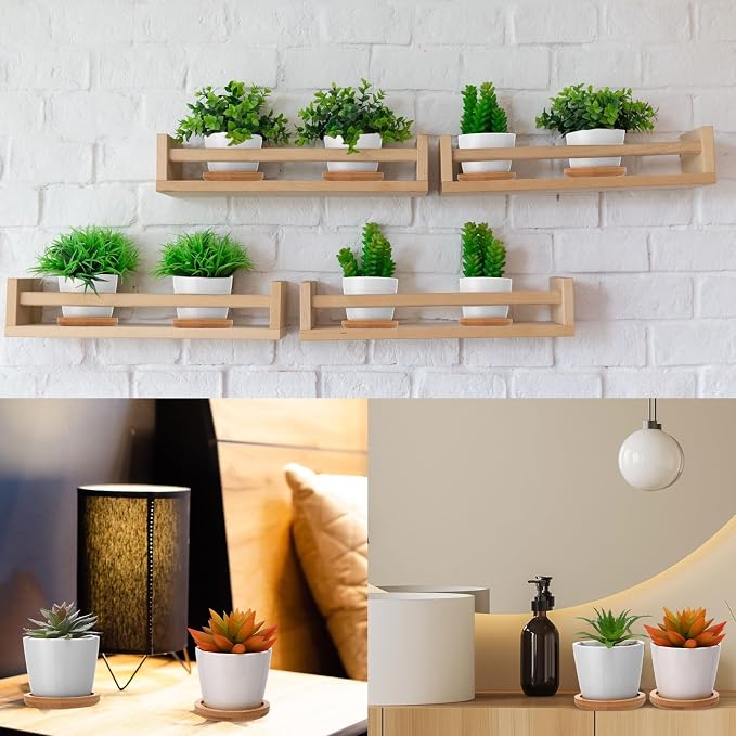 Hsei 24 Pack 2.5 Inch Mini Succulent Plant Pots Small Ceramic Flower Pot with Bamboo Tray Garden Cactus Herb Container Home Office Decoration for Birthday Graduation Wedding Favor Gifts (White)
