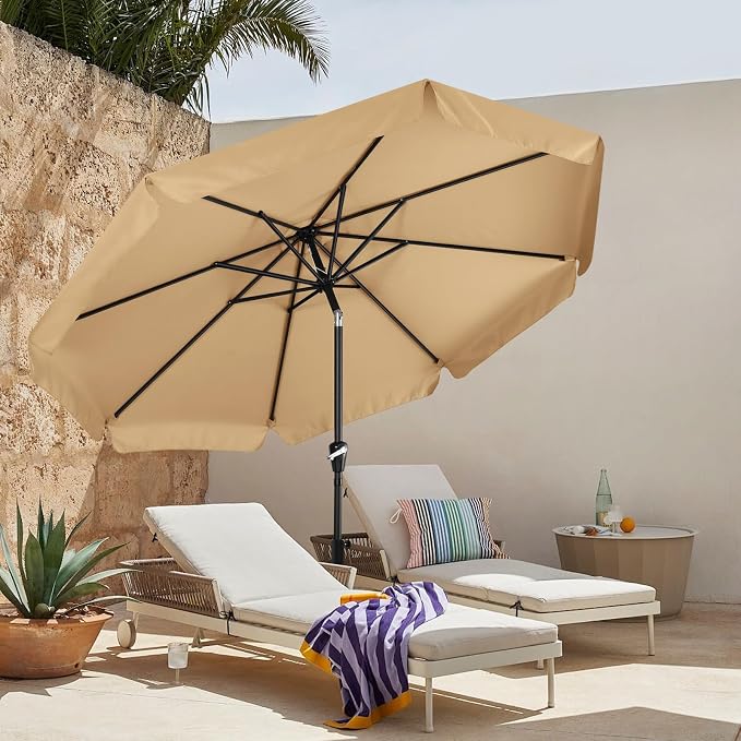 MASTERCANOPY 9ft Patio Umbrella with Valance, Crank and Tilt – 8 Ribs Outdoor Market Umbrella, UV/Fade Resistant, Waterproof Canopy with Wind Vent for Garden, Deck, Backyard, Pool (Khaki)
