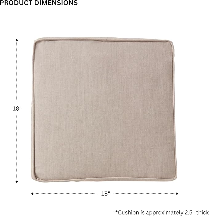 Sunbrella 18" x 18" Dining Chair Pad Cushion with Corded Edge, Soft Fiber Batting Insert, Removable Reversible Cover & Ties - Cast Ash