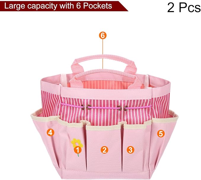 HARFINGTON 2pcs Garden Tool Bag 13.19" x 3.94" x 9.45" Large Oxford Tote Bag with Pockets Gardening Plant Tool Organizer Storage Carrier Store for Outdoor Women Men, Pink