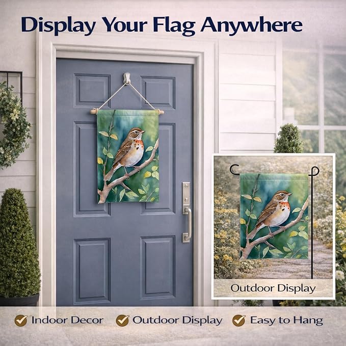 Caroline's Treasures Vermont Hermit Thrush Garden Flag Mailbox Flag Decorative Yard Flag Banner Outside Patio Artwork Yard Flower Beds, Garden Size, Multicolor