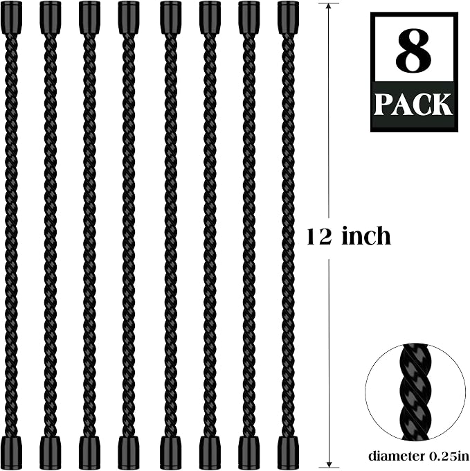 8PCS 12-Inch Silicone Cable Ties, Bendable Rubber Twist Ties, Reusable Twist Ties for Cords, gear ties for Organizing, Bundling (Black)