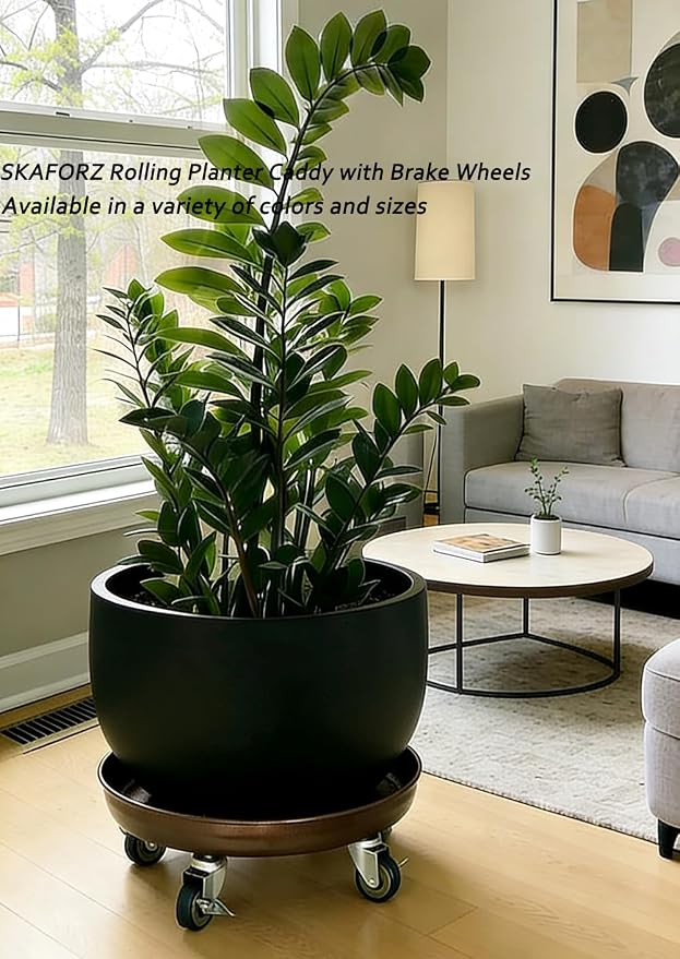 Rolling Planter Caddy(470lbs Capacity), Heavy Duty Metal Plant Stand with Brake Wheels Plant Dolly Mover Plant Pot Tray Saucer for Indoor Outdoor 18inches Copper
