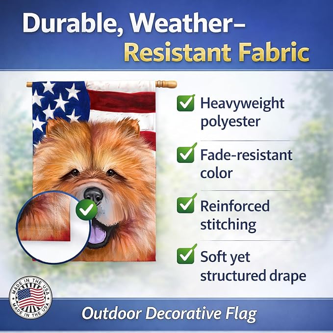 Caroline's Treasures CK6490CHF Chow Chow Dog American Flag House Flag Large Porch Sleeve Pole Decorative Outside Yard Banner Artwork Wall Hanging, Polyester, House Size, Multicolor