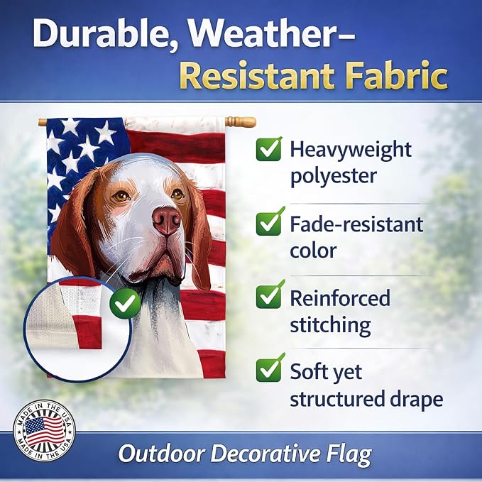 Caroline's Treasures CK6563CHF Hunting Dog American Flag House Flag Large Porch Sleeve Pole Decorative Outside Yard Banner Artwork Wall Hanging, Polyester, House Size, Multicolor