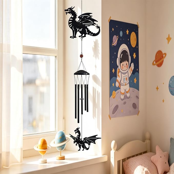41" Adjustable Dragon Wings Wind Chimes for Outside Large Metal Wind Chime with Deep Tone,Black Matte Finish,Fantasy Outdoor,Indoor Decorative Windchimes,Unique Gift for Dragon Year & Fantasy Lovers