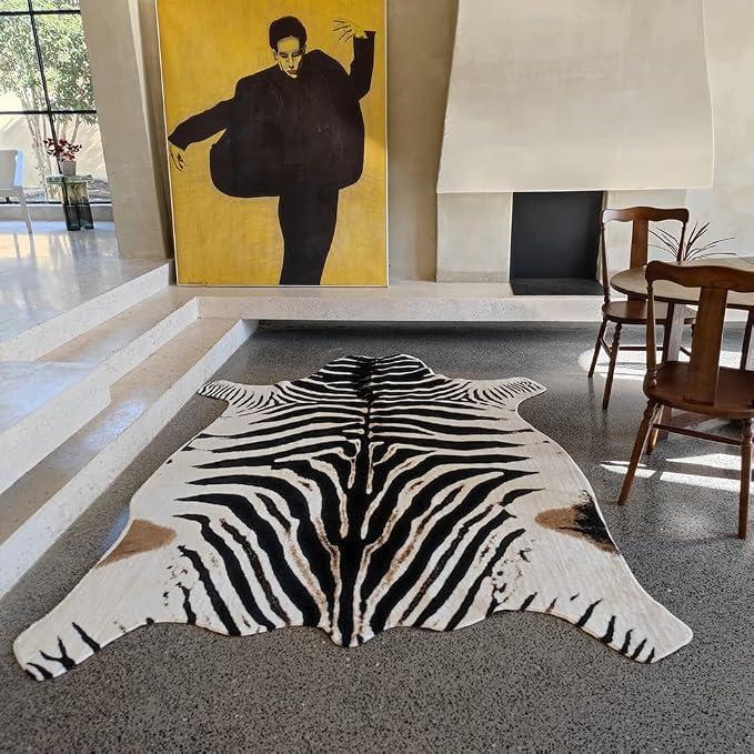 rugoo Zebra Print Rug 6.4 ft x 8.5 ft Black and White Animal Print Area Faux Fur Mat Carpet for Living Room Bedroom Nursery Sofa