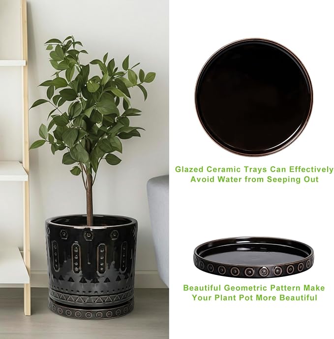 Eightpot Plant Water Catcher Tray 5.6 Inch, Ceramic Plant Saucers for Indoors Outdoors, Round Plant Trays for Pots, Modern Plants Plates to Catch Water, Decorative Plant Dishes to Catch Water, Black