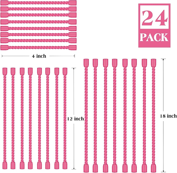 24PCS 4-Inch, 12-Inch, 18-Inch Silicone Cable Ties, Bendable Rubber Twist Ties, Reusable Twist Ties for Cords, gear ties for Organizing, Bundling (Pink)