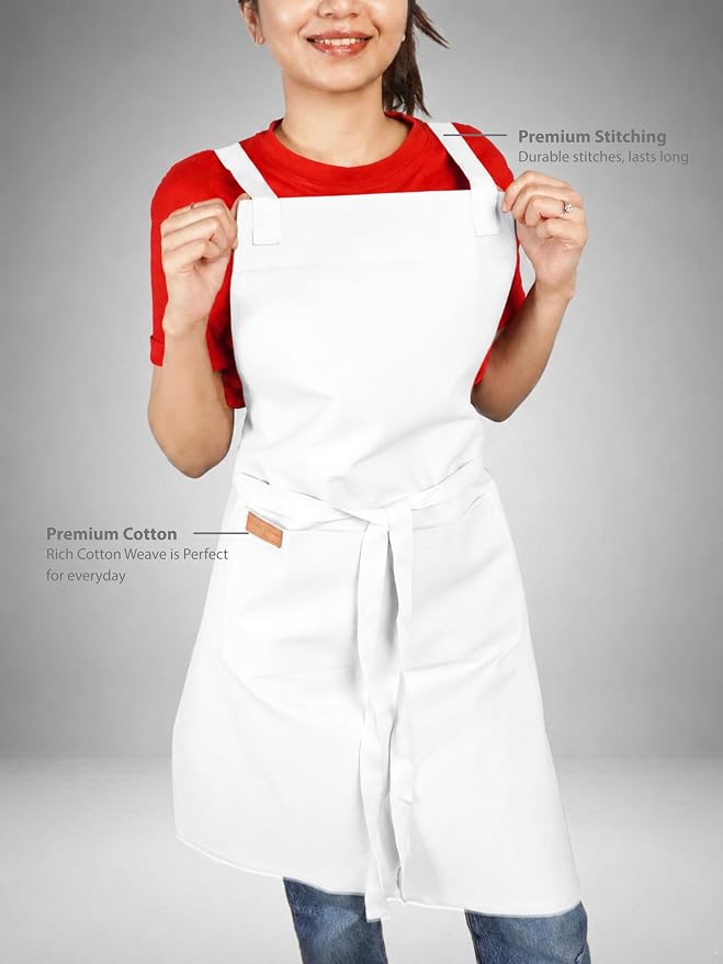 100% Cotton Kitchen Apron with 2 Pockets – Adjustable Chef Apron for Cooking Baking BBQ – Unisex Apron