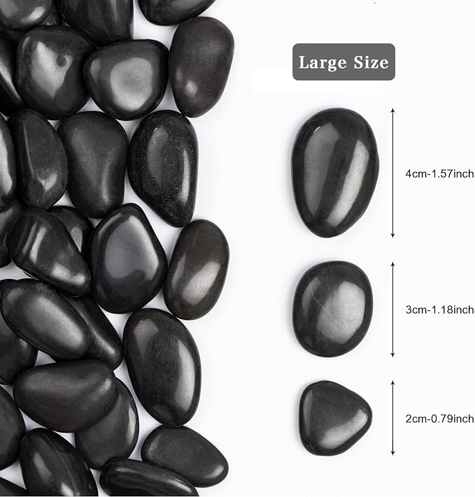 20 lbs Polished Black River Rocks, Natural Decorative Stones for Indoor Plants, Vases & Fish Tank, Includes 1 Engraved Inspirational Rock, 1-2 Inch Decorative Pebbles for Garden Landscaping